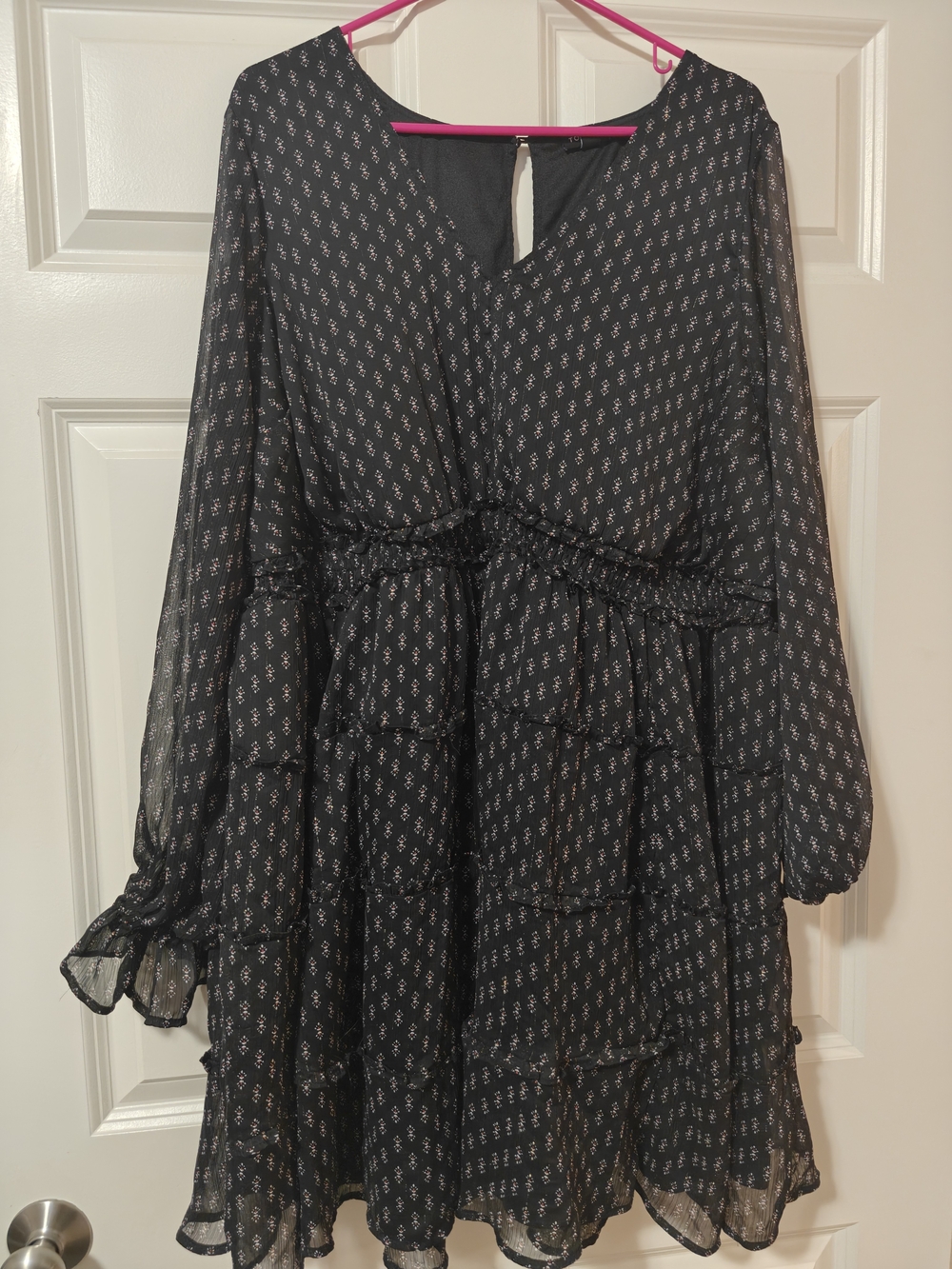 torrid Black Printed Long-Sleeve Tiered Mini Dress